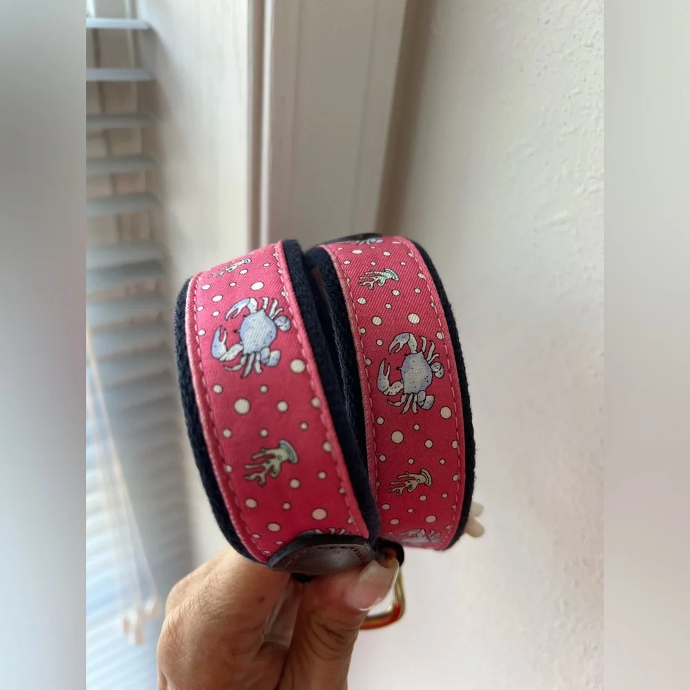 Vineyard Vines Youth Size 24 Blue Crab On Nantucket Red Canvas Belt-Brass Buckle